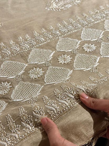 Natural Shade Fine Chikankari Ari Tissue Silk Dupatta