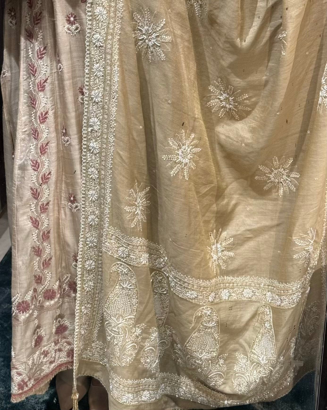 Natural Shade Fine Chikankari Ari Tissue Silk Dupatta