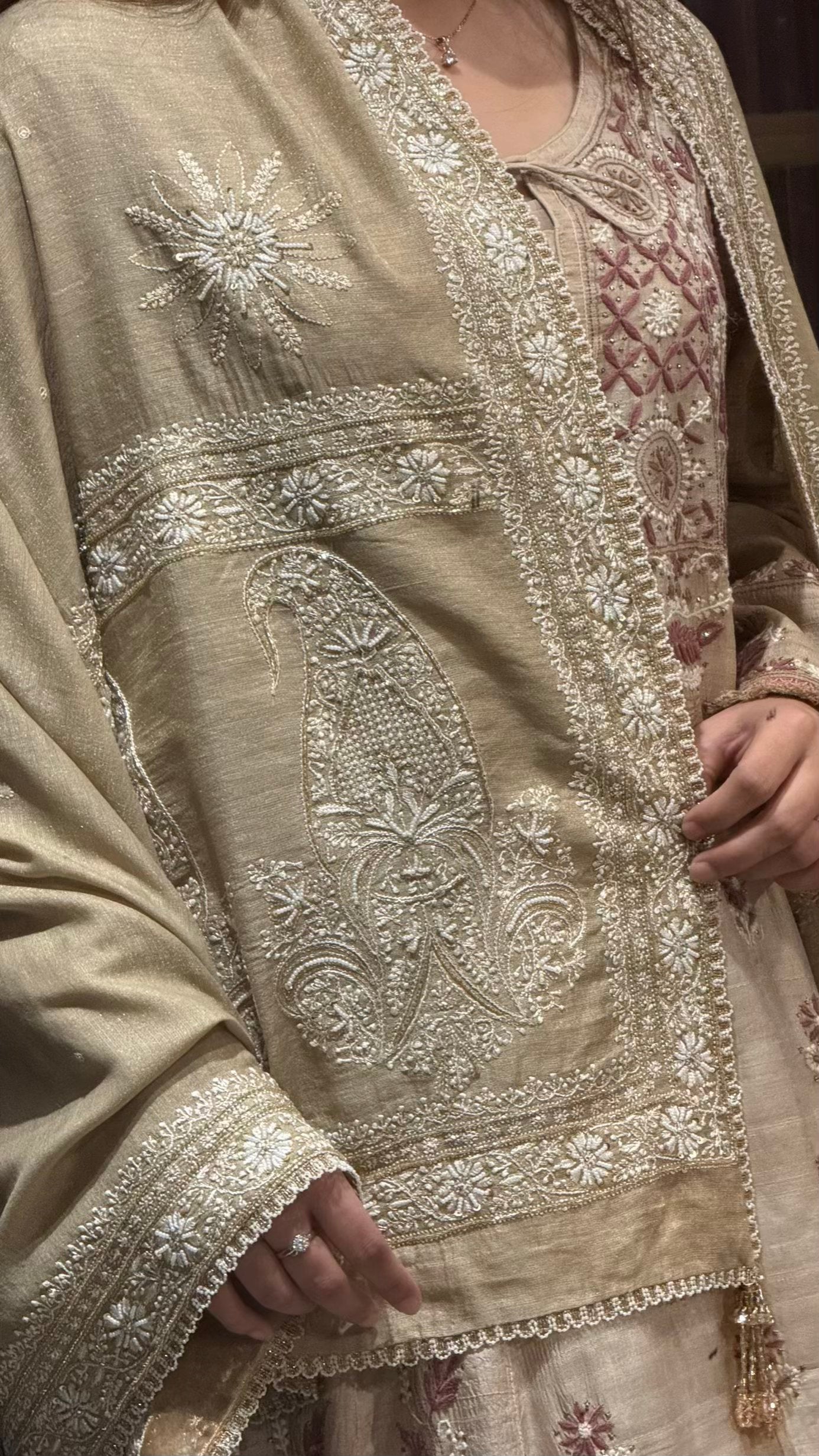 Natural Shade Fine Chikankari Ari Tissue Silk Dupatta