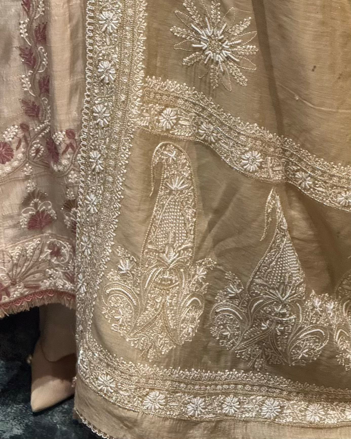 Natural Shade Fine Chikankari Ari Tissue Silk Dupatta