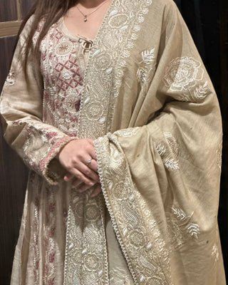 Natural Shade Fine Chikankari Ari Tissue Silk Dupatta