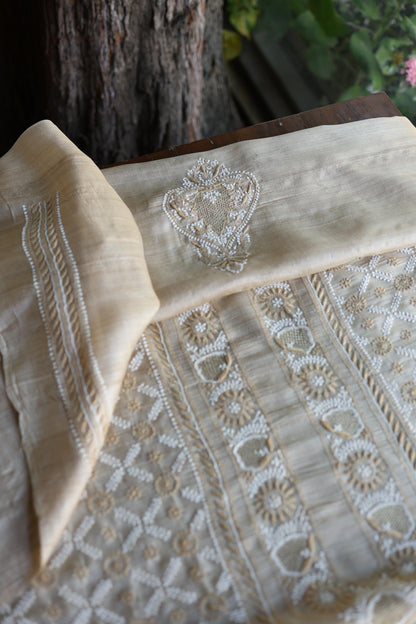 Natural Shade Tussar Silk All Over Front Chikankari Men’s Kurta Fabric