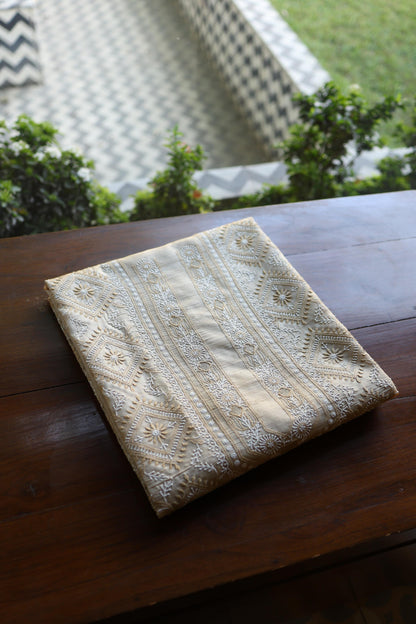 Natural Shade Tussar Silk All Over Front Chikankari Men’s Kurta Fabric