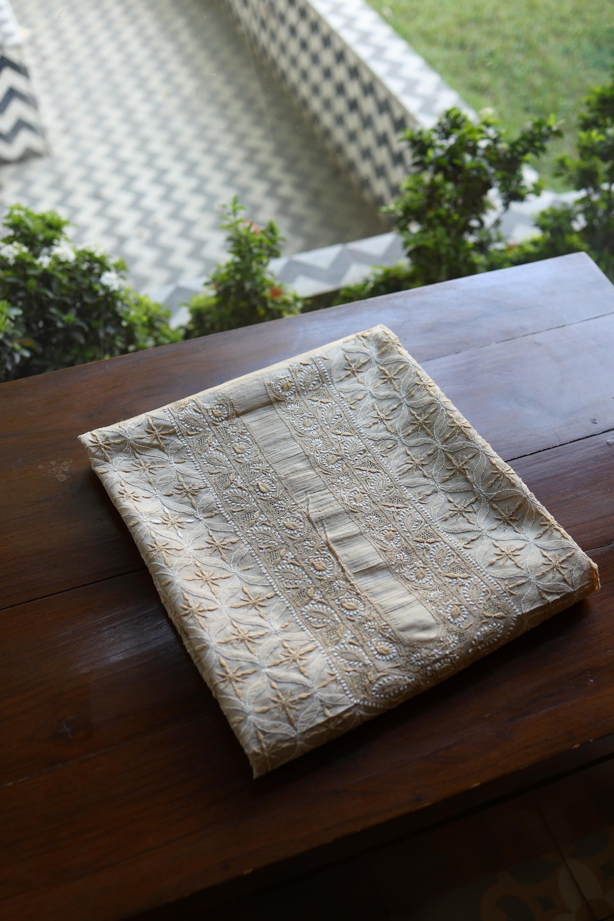 Natural Shade Tussar Silk All Over Front Chikankari Men’s Kurta Fabric