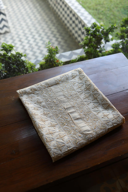 Natural Shade Tussar Silk All Over Front Chikankari Men’s Kurta Fabric