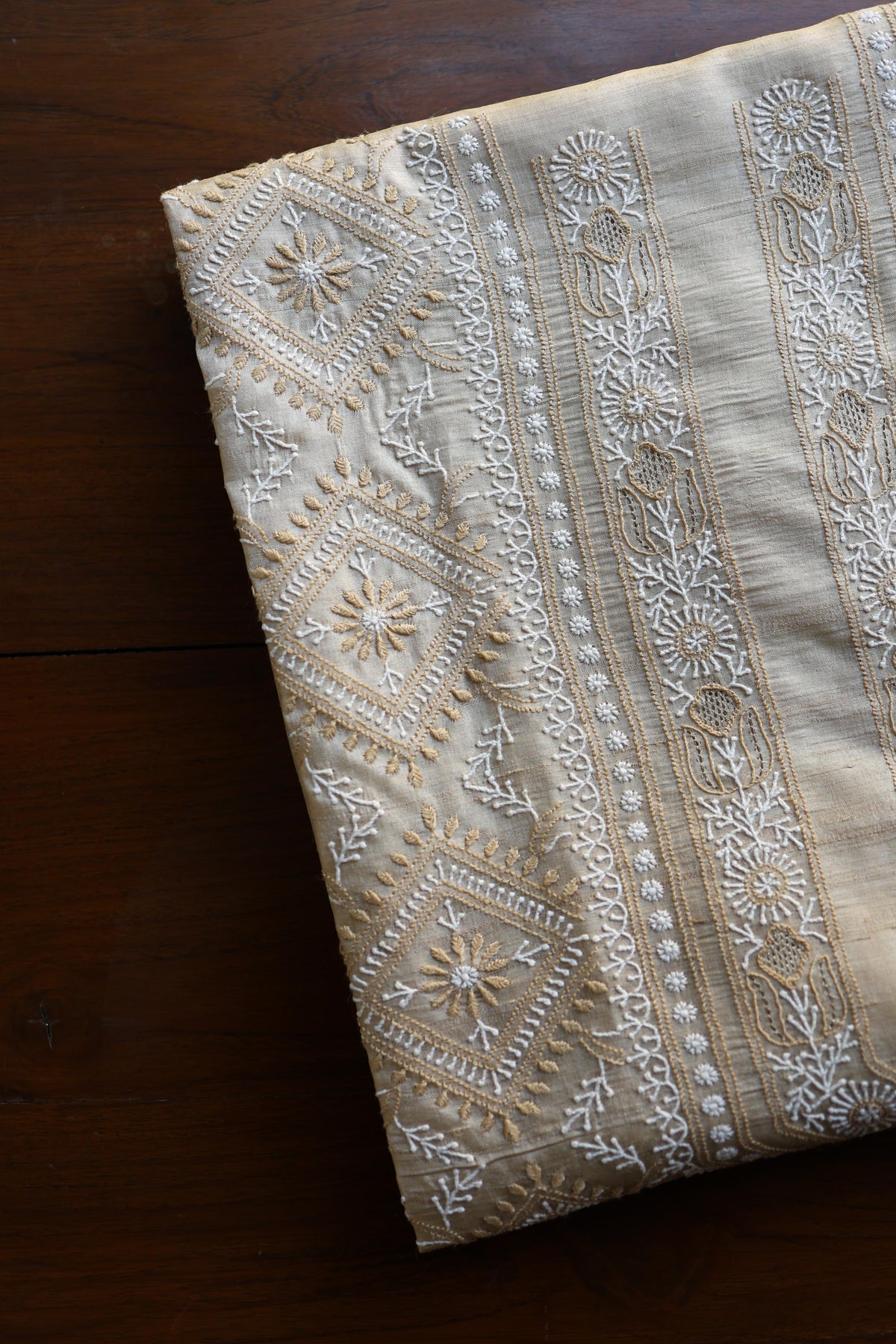 Natural Shade Tussar Silk All Over Front Chikankari Men’s Kurta Fabric