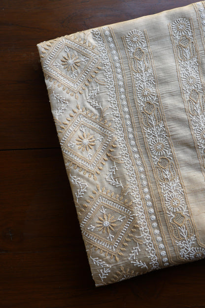 Natural Shade Tussar Silk All Over Front Chikankari Men’s Kurta Fabric
