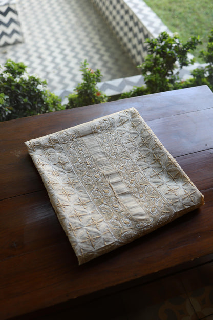 Natural Shade Tussar Silk All Over Front Chikankari Men’s Kurta Fabric
