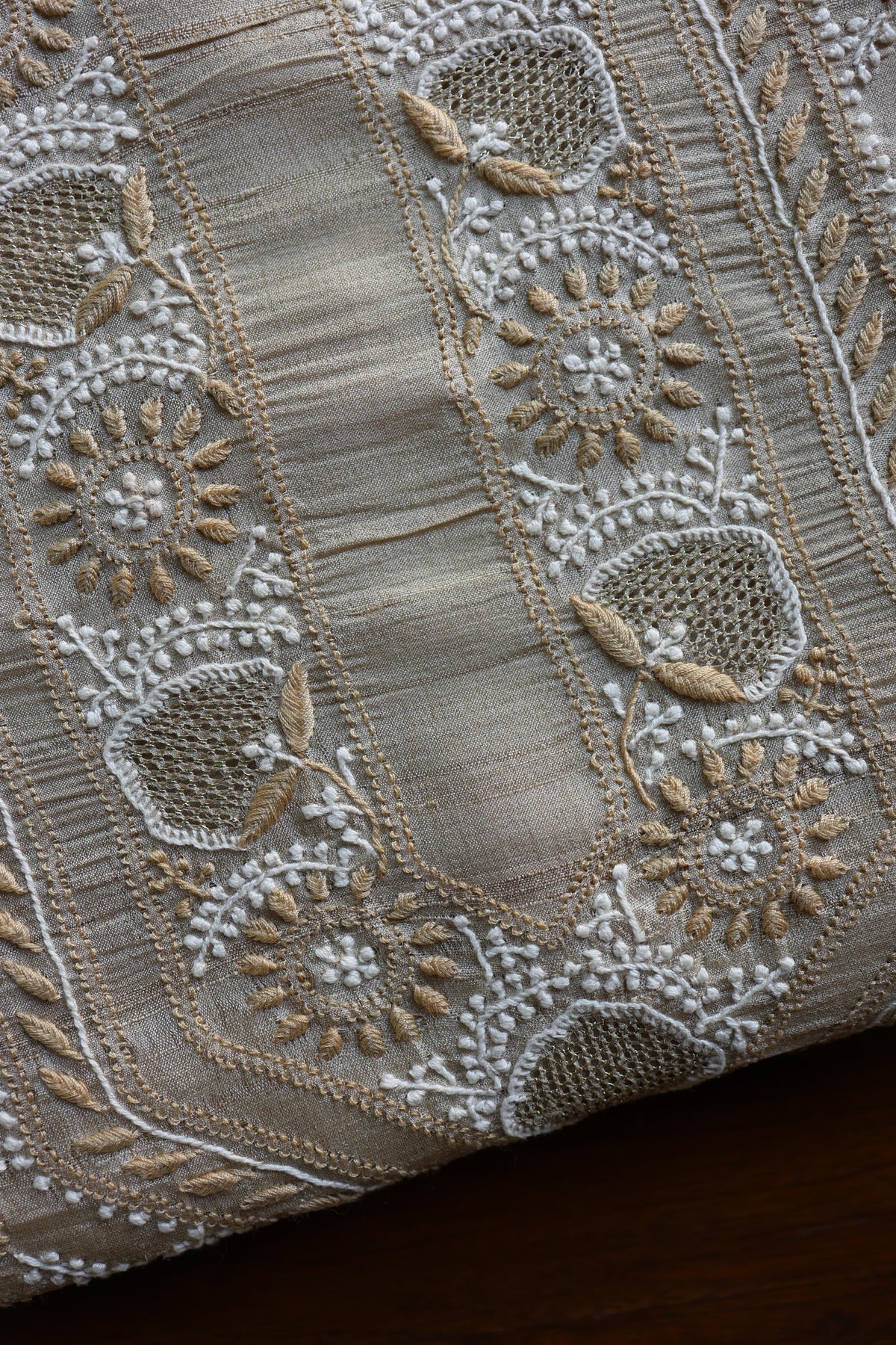 Natural Shade Tussar Silk All Over Front Chikankari Men’s Kurta Fabric