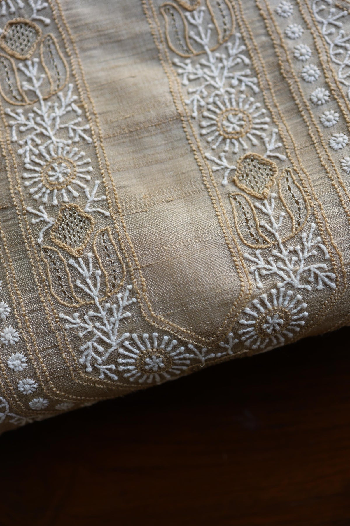 Natural Shade Tussar Silk All Over Front Chikankari Men’s Kurta Fabric