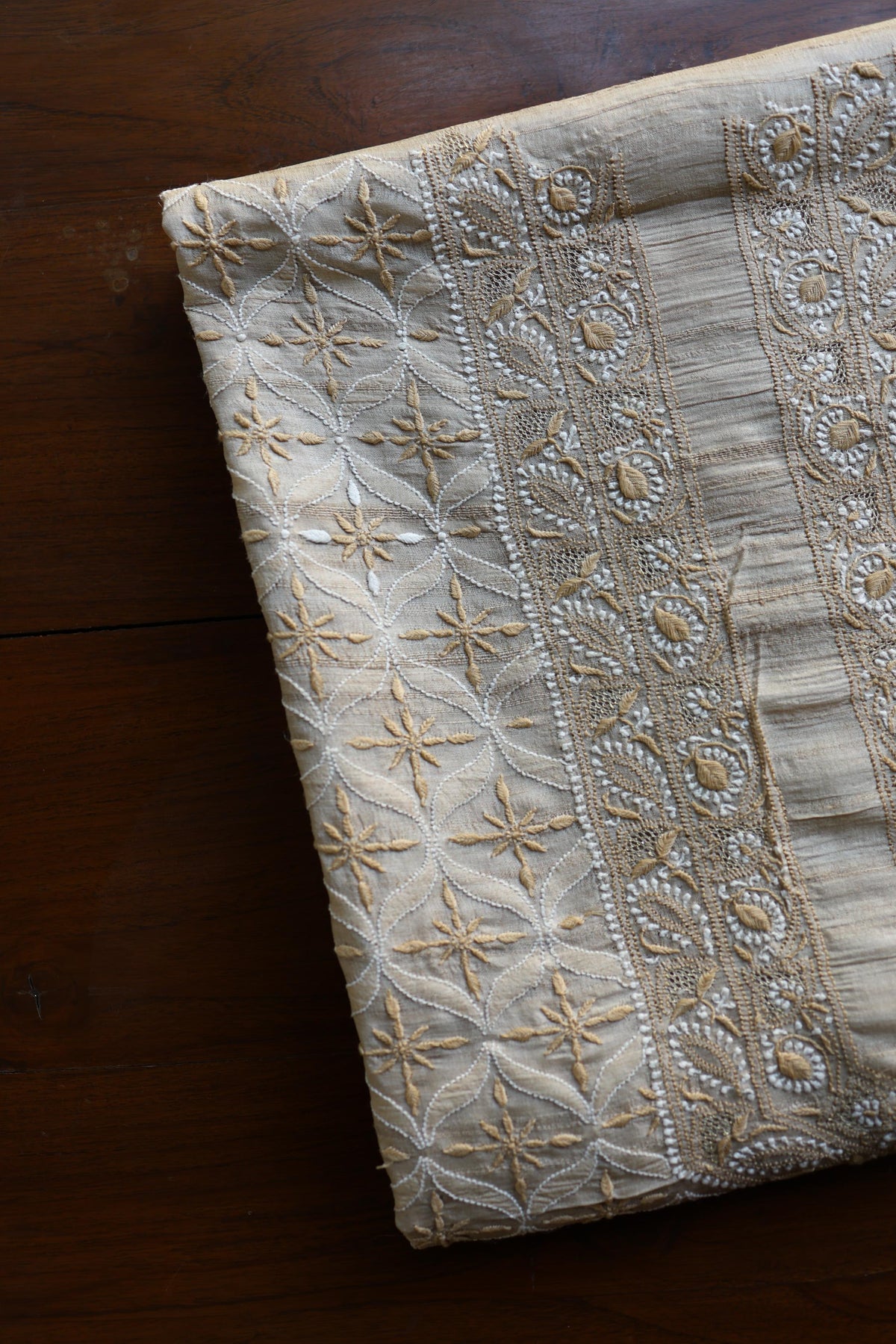 Natural Shade Tussar Silk All Over Front Chikankari Men’s Kurta Fabric