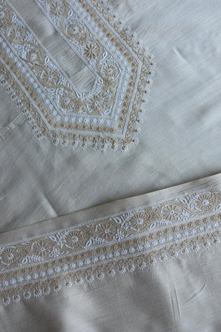 Moonga Silk Natural Beige Chikankari Men’s Kurta Fabric