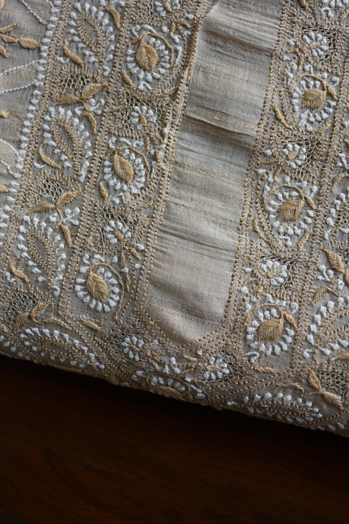 Natural Shade Tussar Silk All Over Front Chikankari Men’s Kurta Fabric