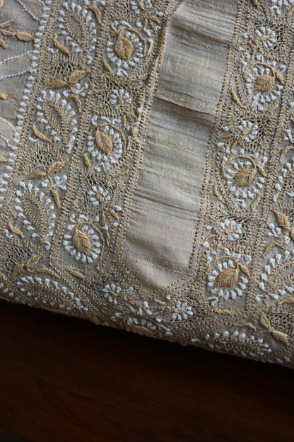 Natural Shade Tussar Silk All Over Front Chikankari Men’s Kurta Fabric