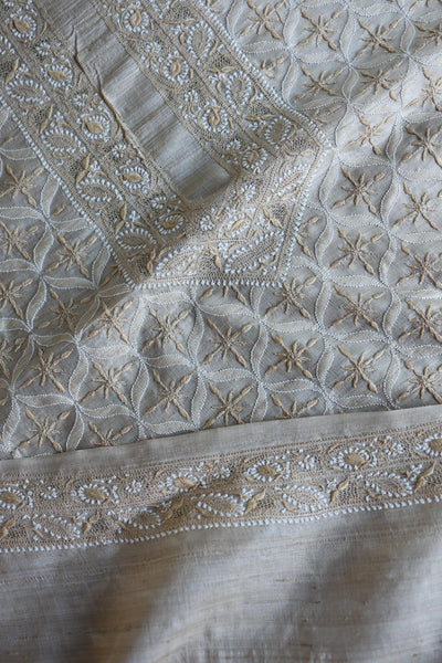 Natural Shade Tussar Silk All Over Front Chikankari Men’s Kurta Fabric