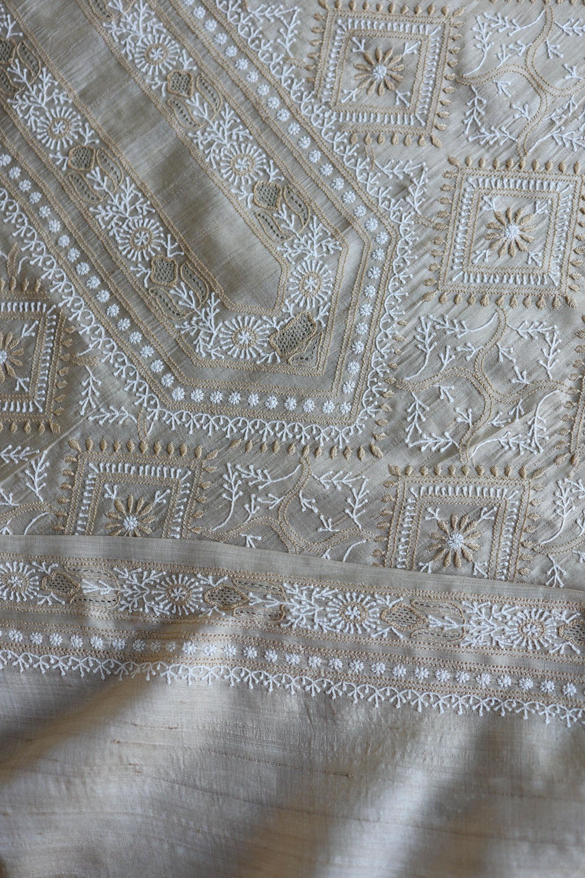 Natural Shade Tussar Silk All Over Front Chikankari Men’s Kurta Fabric