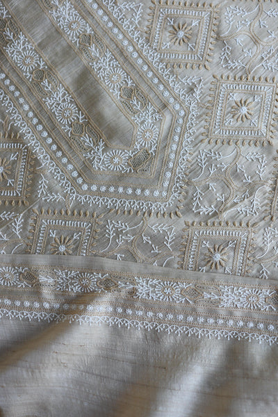 Natural Shade Tussar Silk All Over Front Chikankari Men’s Kurta Fabric