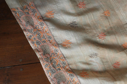 Natural Shade Tussar Silk Chikankari Fabric