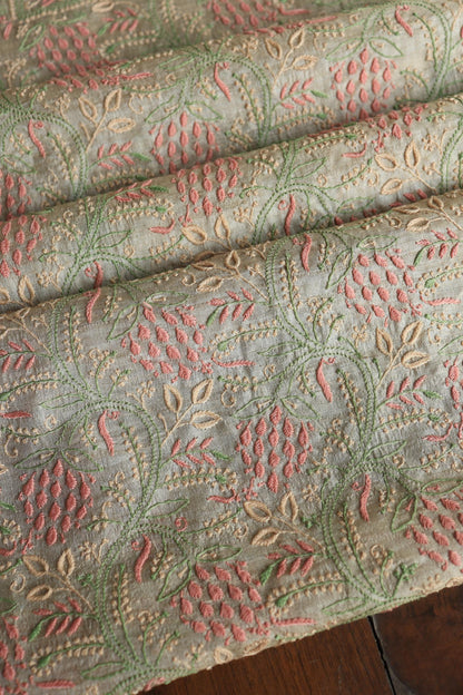 Natural Shade Tussar Silk Chikankari Fabric
