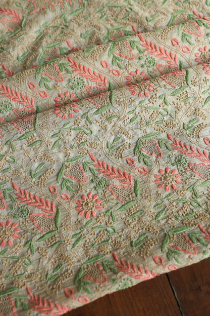 Natural Shade Tussar Silk Chikankari Fabrics