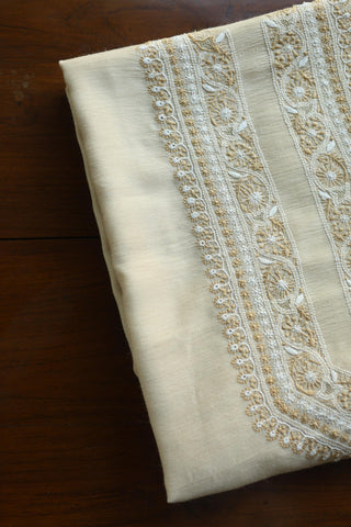 Moonga Silk Natural Beige Chikankari Men’s Kurta Fabric