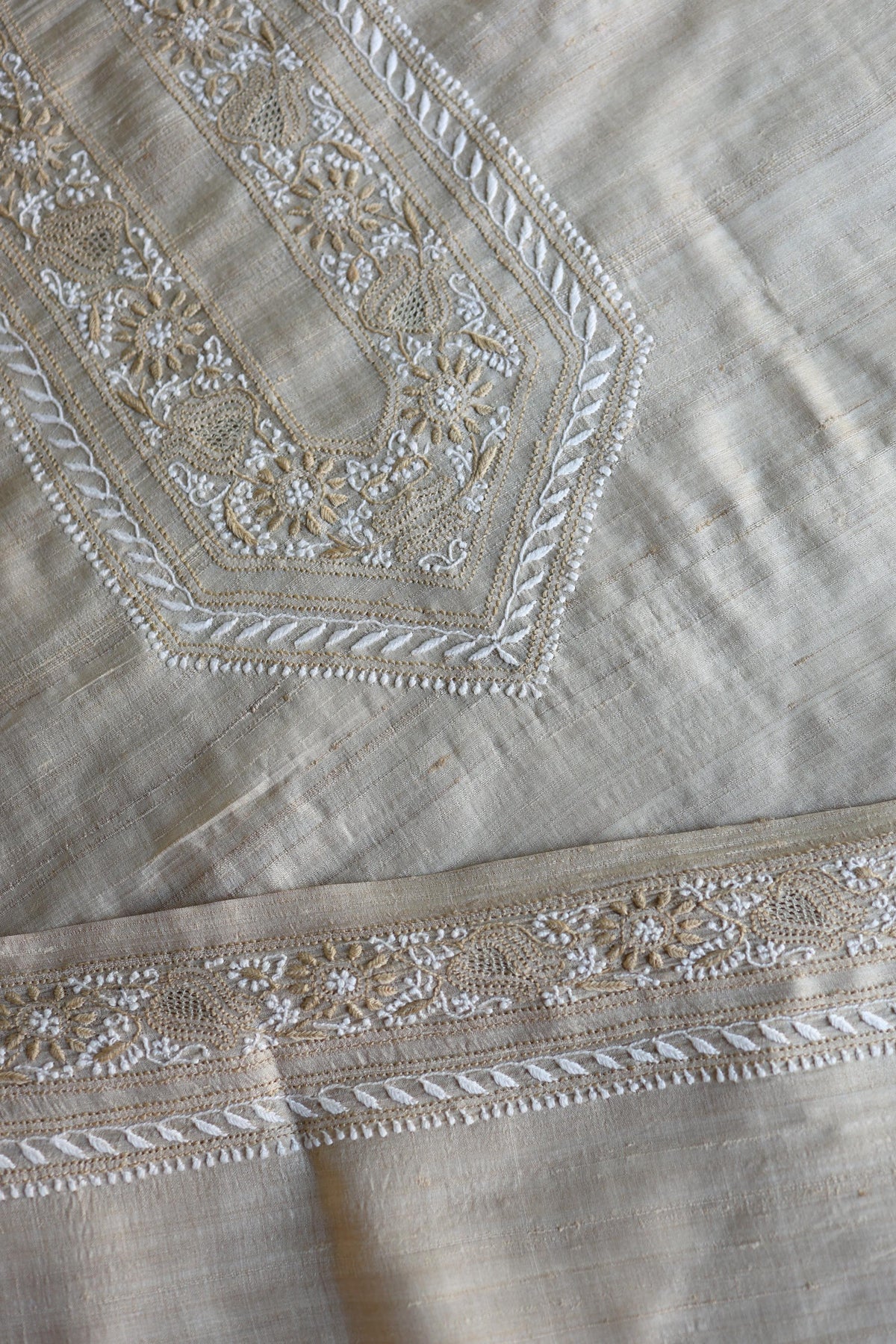 Natural Tussar Silk Chikankari Men’s Kurta Fabric