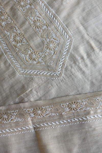 Natural Tussar Silk Chikankari Men’s Kurta Fabric