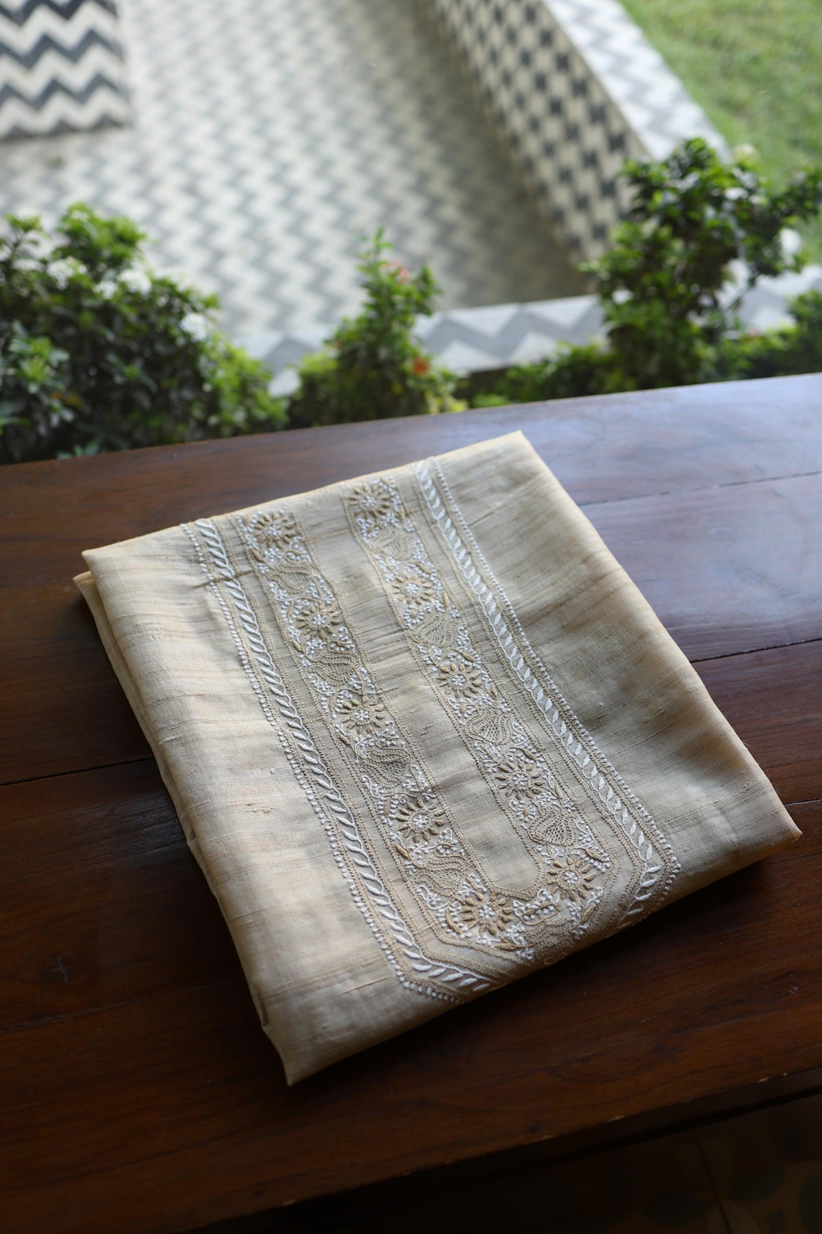 Natural Tussar Silk Chikankari Men’s Kurta Fabric