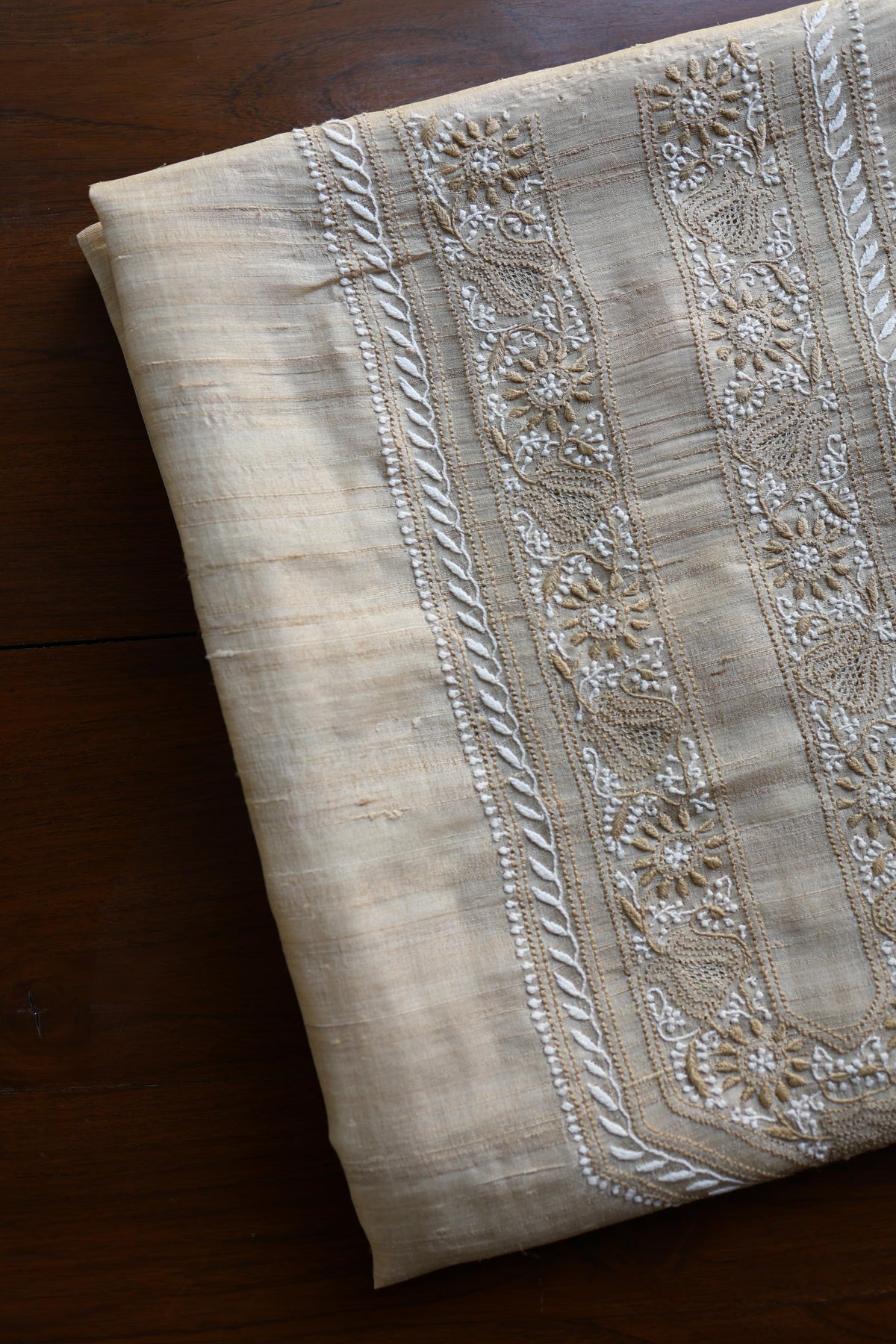 Natural Tussar Silk Chikankari Men’s Kurta Fabric