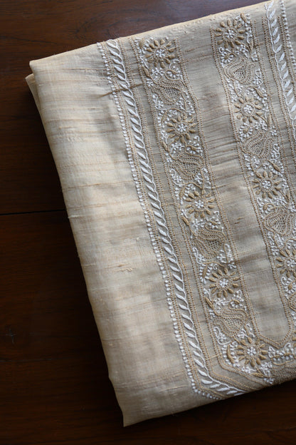 Natural Tussar Silk Chikankari Men’s Kurta Fabric