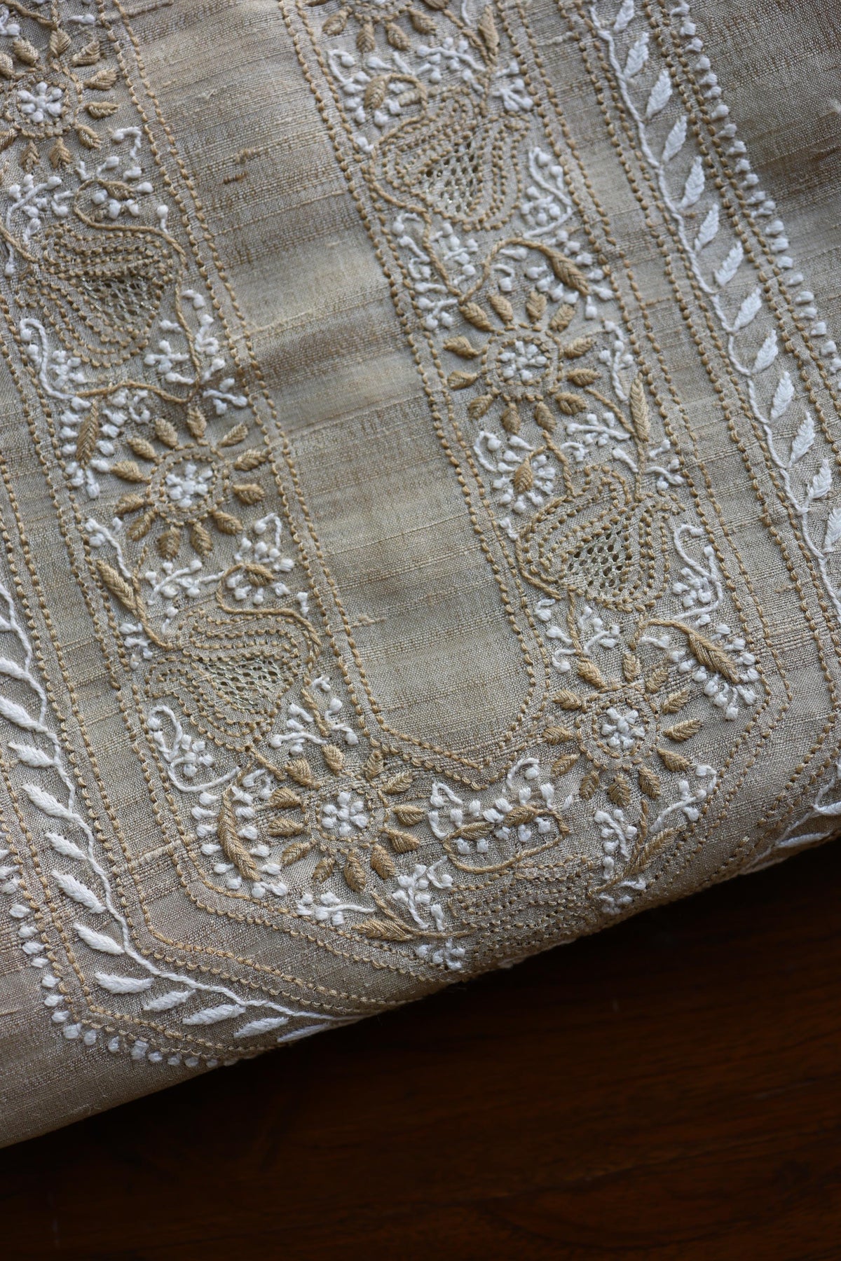 Natural Tussar Silk Chikankari Men’s Kurta Fabric