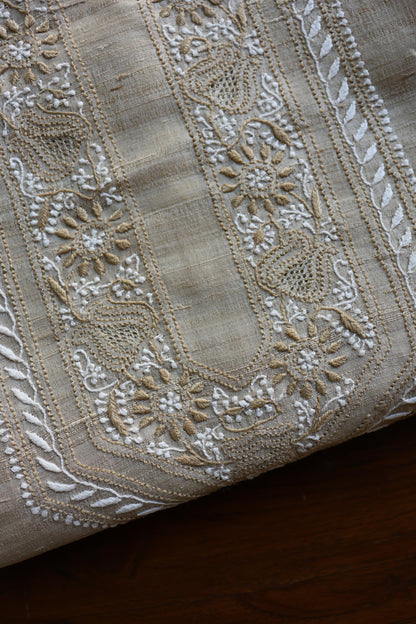 Natural Tussar Silk Chikankari Men’s Kurta Fabric