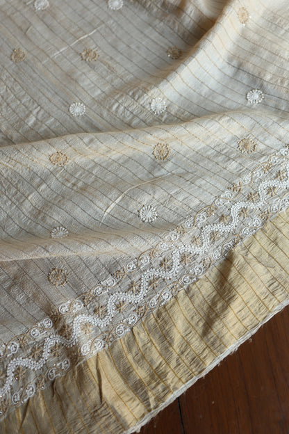 Natural Tussar Silk Shade Basak Chikankari Saree