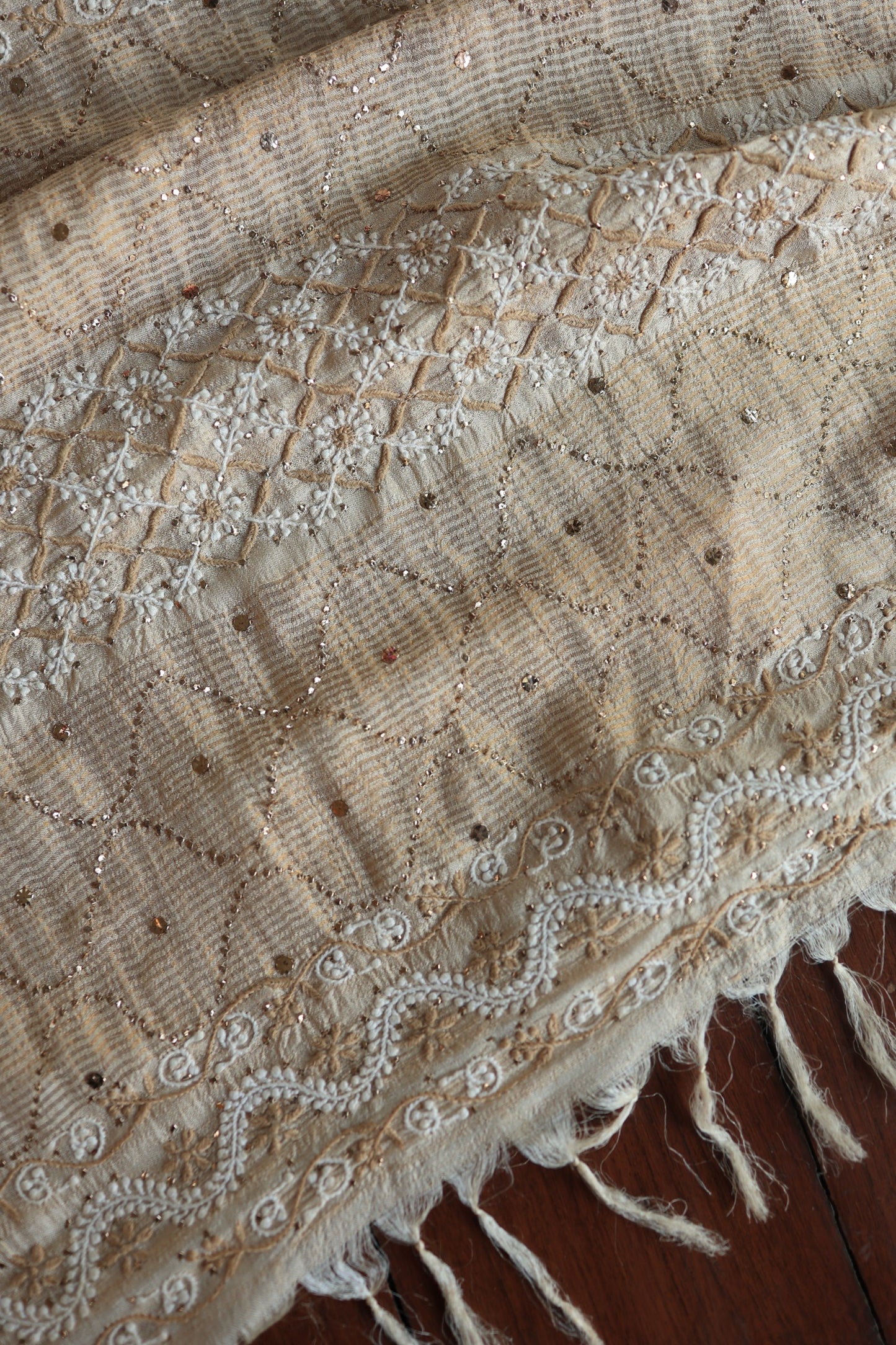 Natural Tussar Silk Shade Basak Chikankari Saree