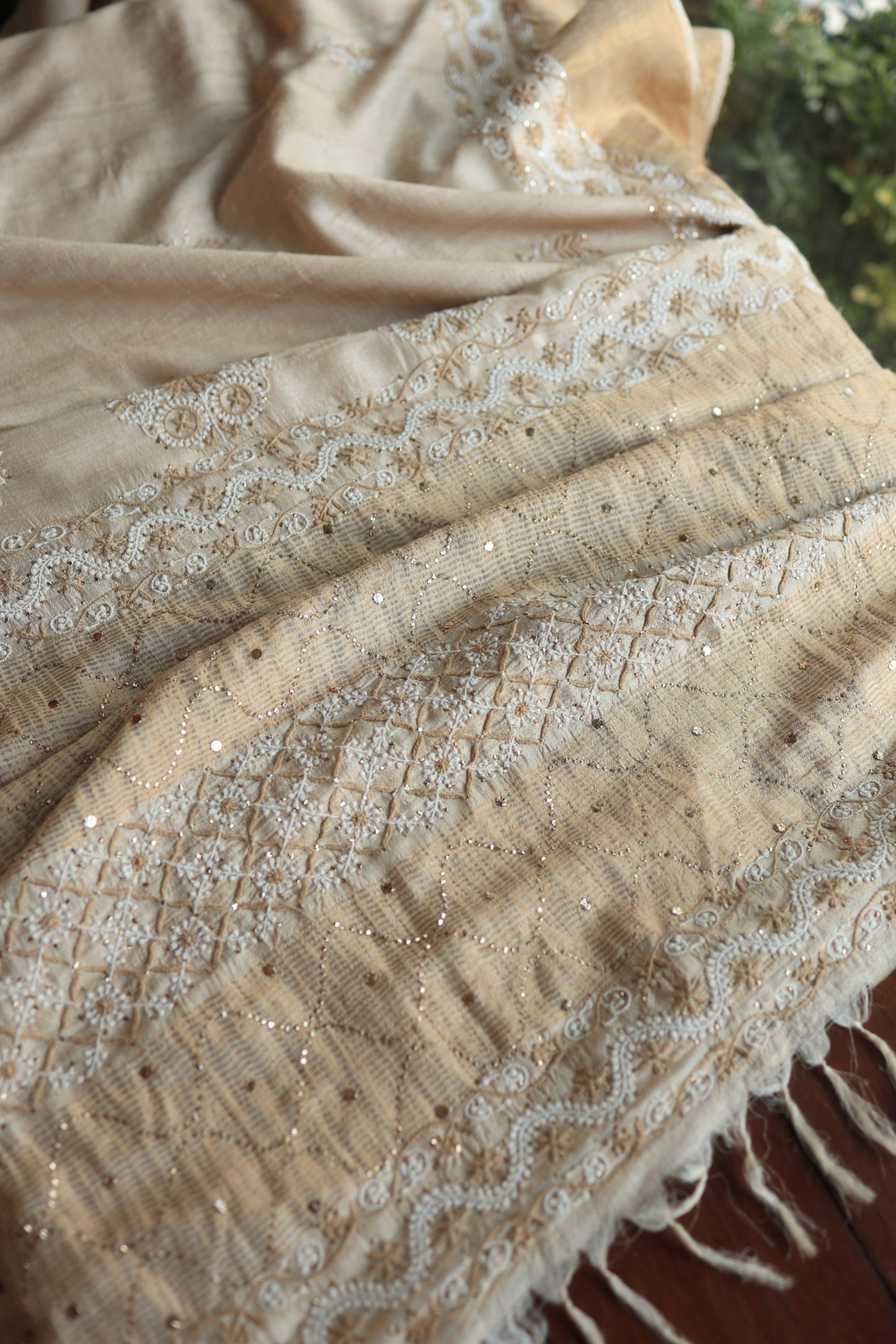 Natural Tussar Silk Shade Basak Chikankari Saree