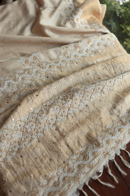 Natural Tussar Silk Shade Basak Chikankari Saree