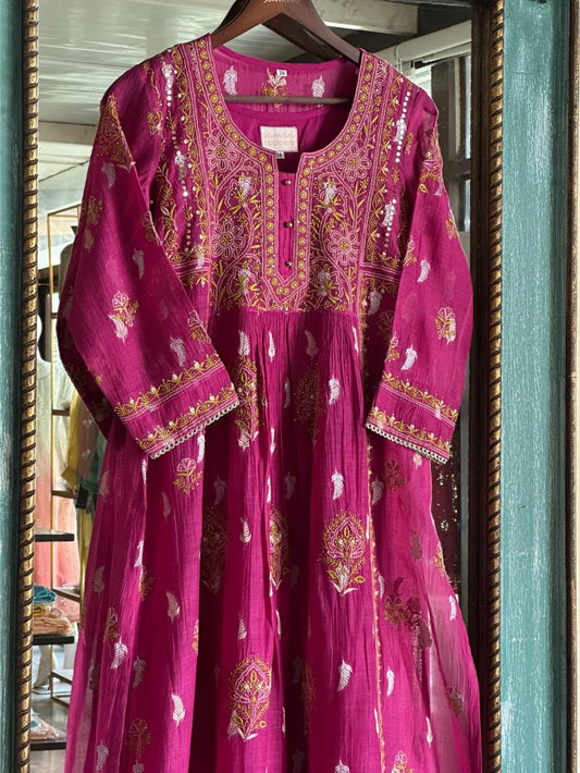 Magenta Zari Chanderi Chikankari Ready to Wear Tunics