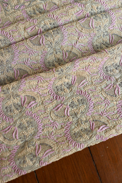 Natural & Mauve Shade Tussar Silk Natural Shade With Multi Thread Chikankari Fabric