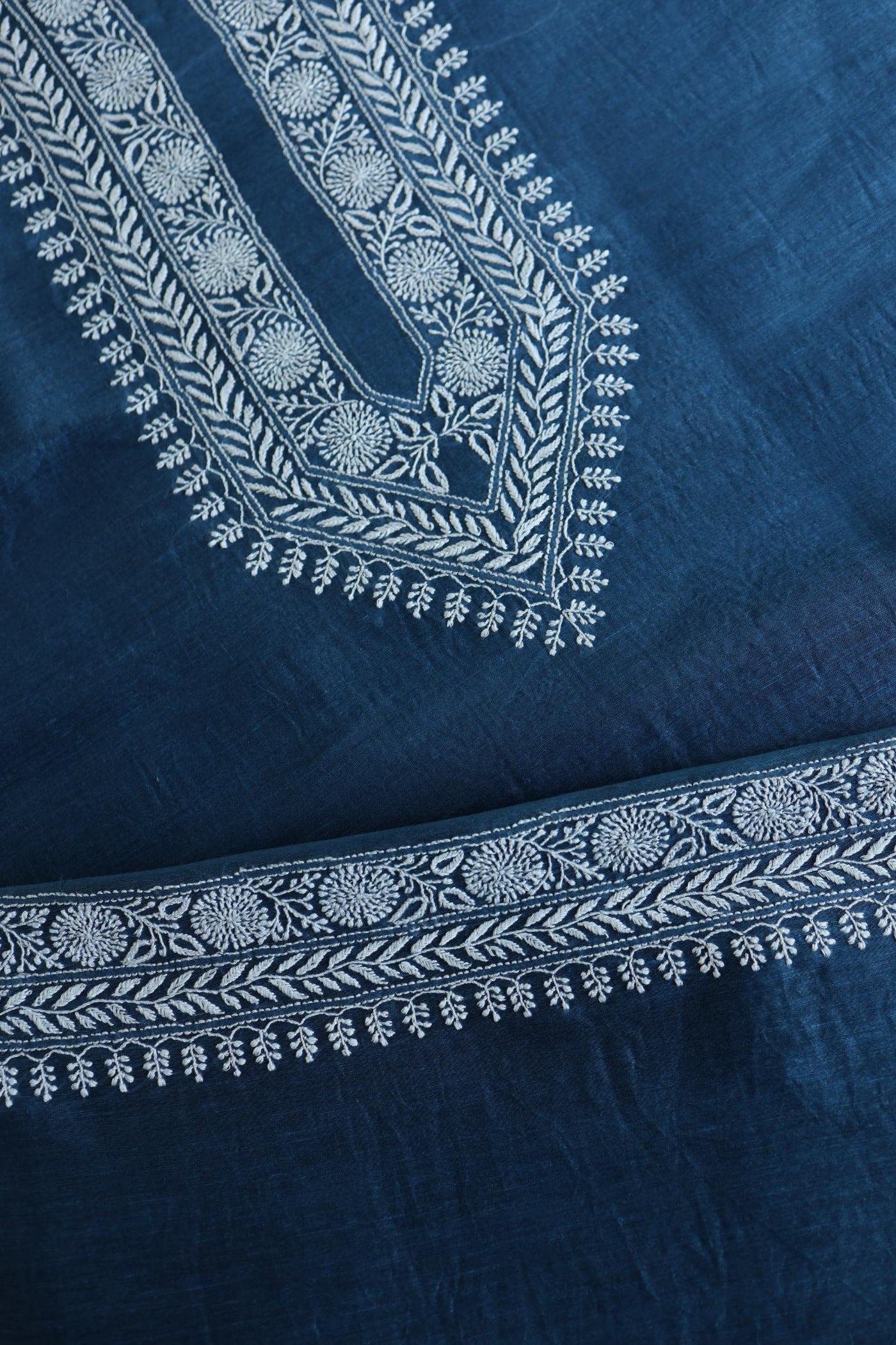 Navy Blue Linen Chikankari Unstitched Men's Kurtas Fabric