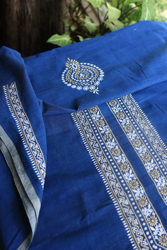 Navy Blue Malkha Handspun Khadi Kurtas Unisex Fabric