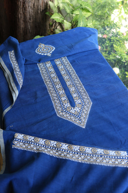Navy Blue Malkha Handspun Khadi Kurtas Unisex Fabric