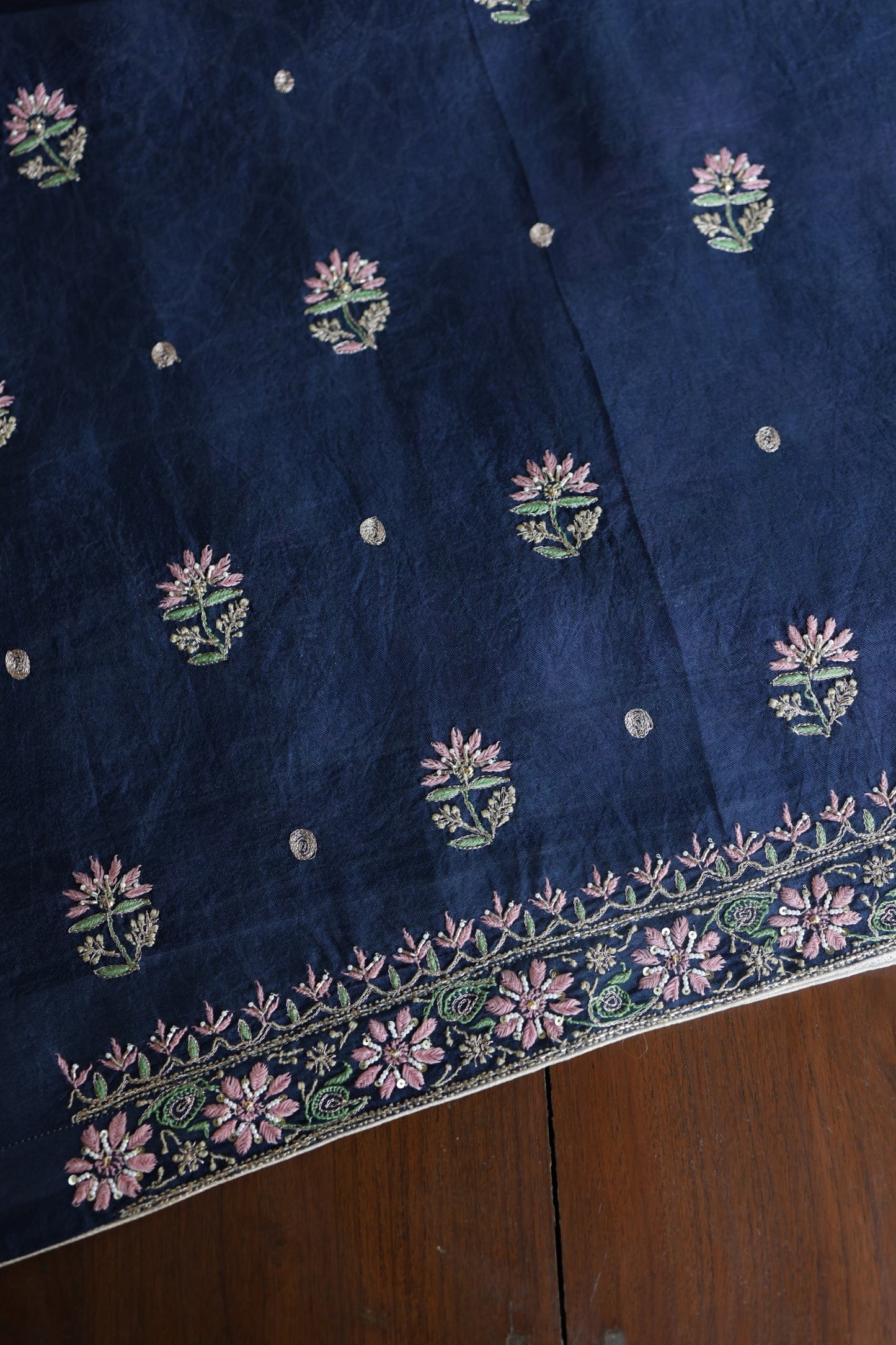 Navy Blue Noor Banarasi Organza Chikankari Unstitched Fabric