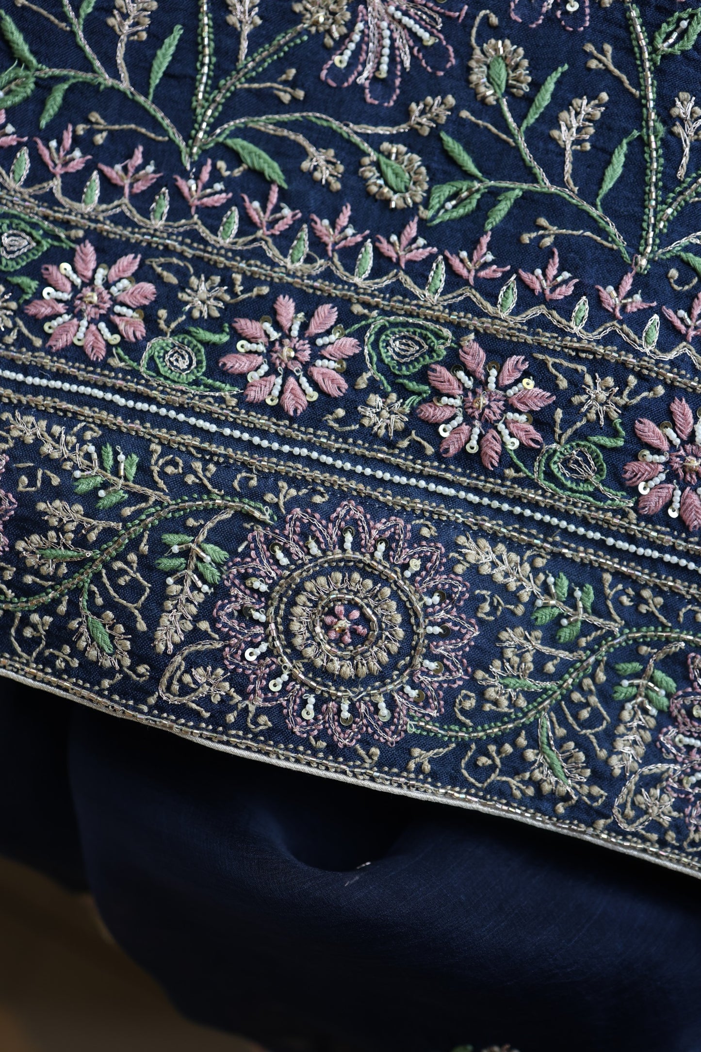 Navy Blue Noor Banarasi Organza Chikankari Unstitched Fabric