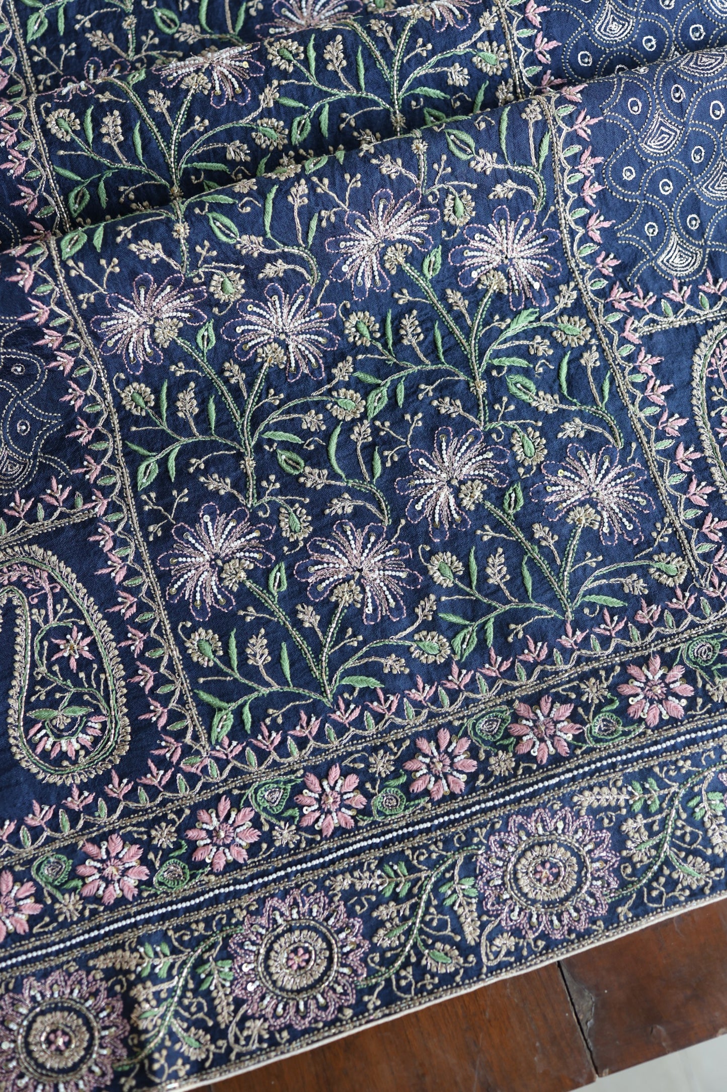 Navy Blue Noor Banarasi Organza Chikankari Unstitched Fabric