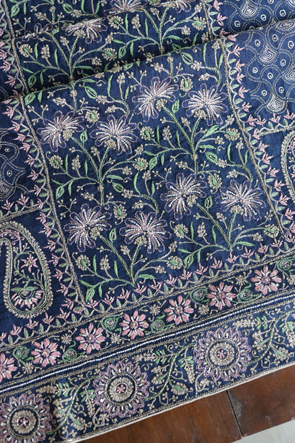 Navy Blue Noor Banarasi Organza Chikankari Unstitched Fabric