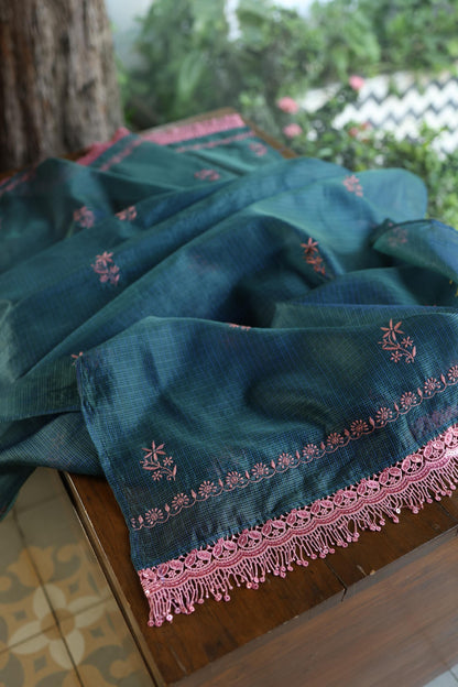 Navy Blue Shade Kota Chikankari Unstitched Fabrics