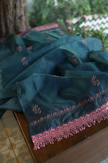 Navy Blue Shade Kota Chikankari Unstitched Fabrics