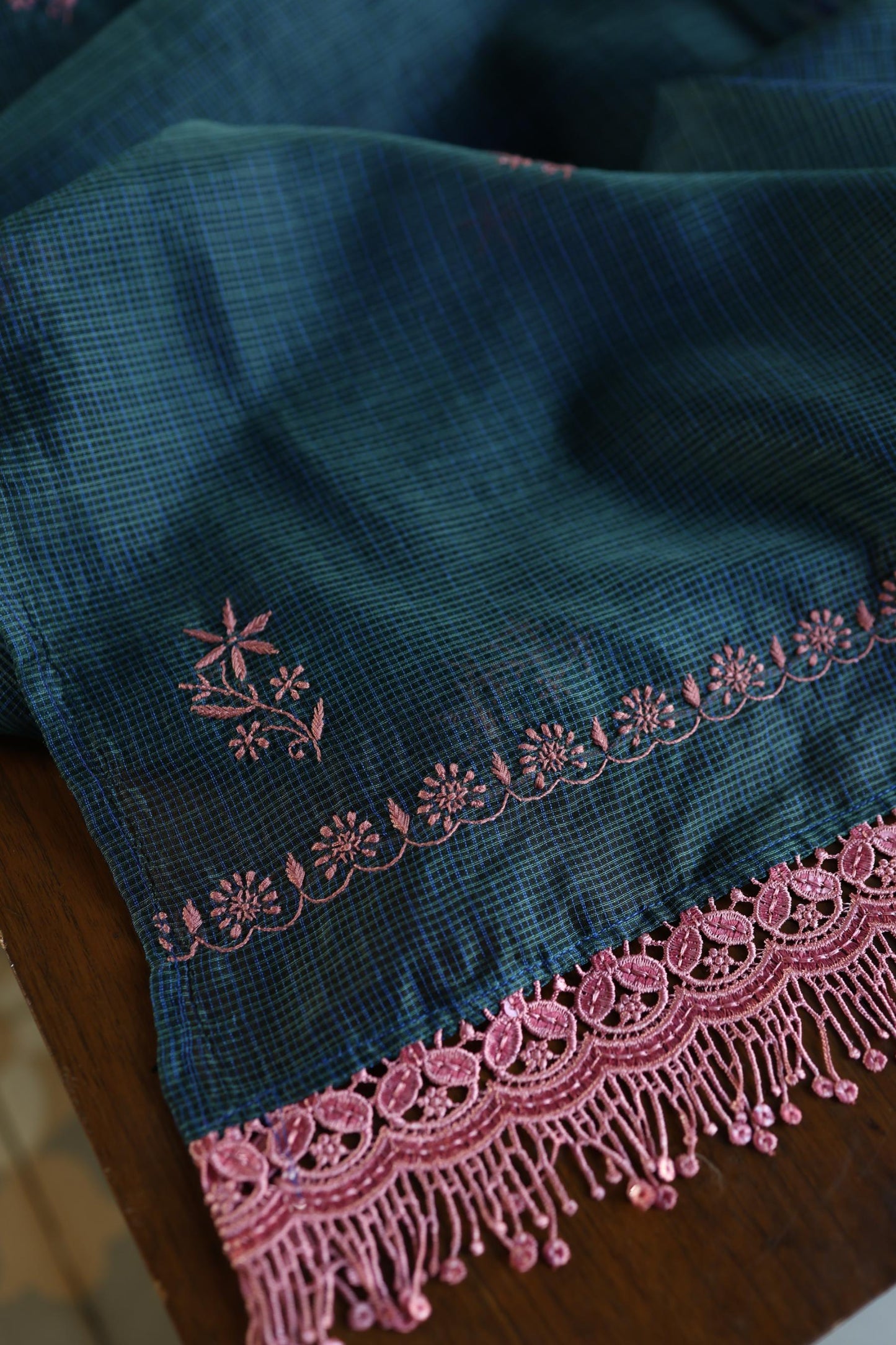 Navy Blue Shade Kota Chikankari Unstitched Fabrics