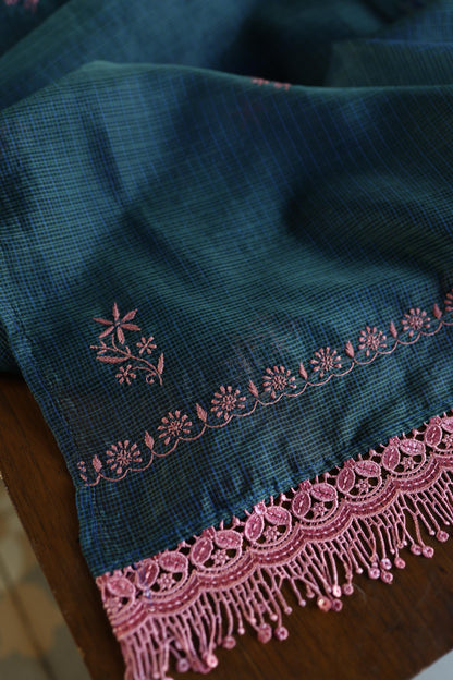 Navy Blue Shade Kota Chikankari Unstitched Fabrics