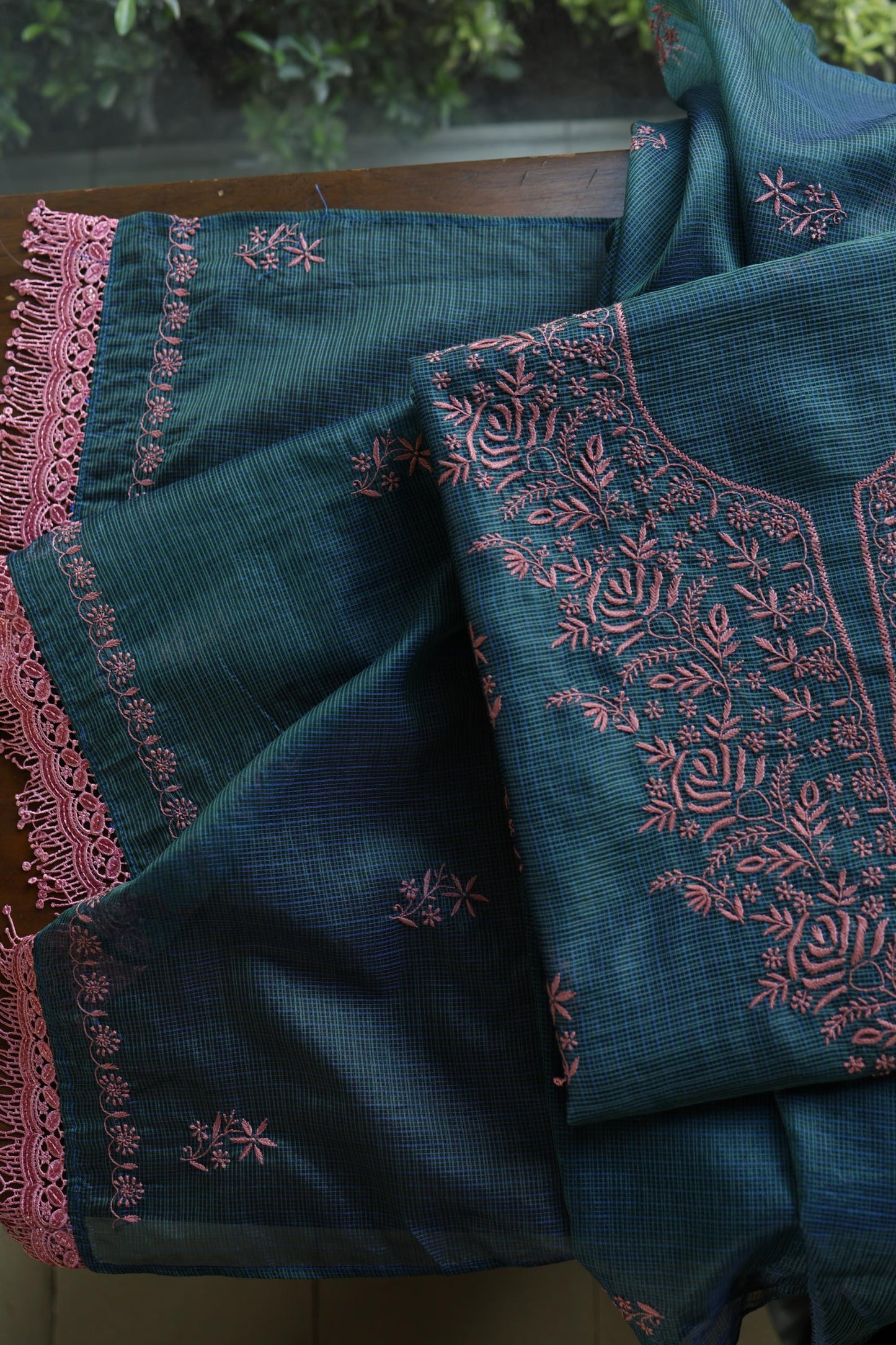 Navy Blue Shade Kota Chikankari Unstitched Fabrics